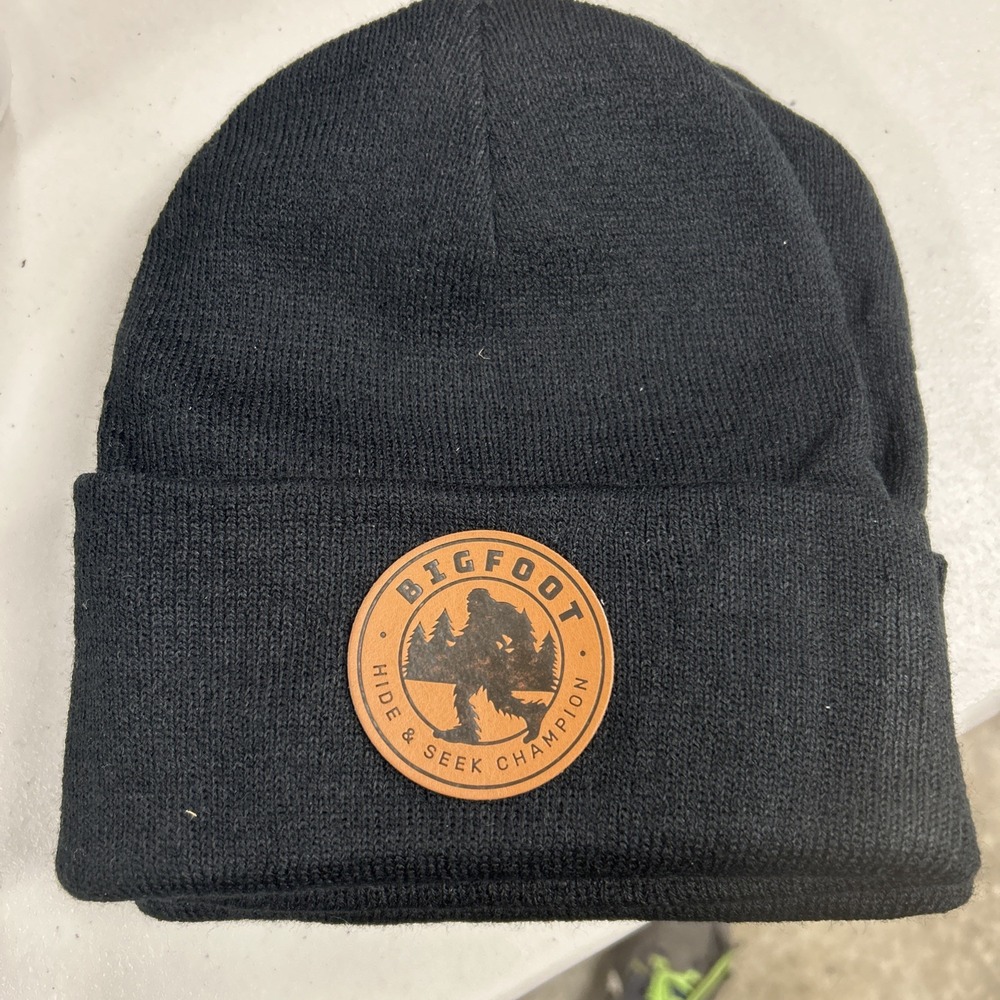 Bigfoot Sasquatch Leather Patch Beanie - Hide and Seek Hat